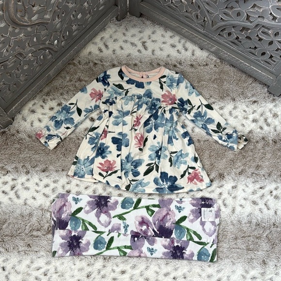 Burt’s Bees Baby dress blanket set girls 3-6 months pastel floral garden party - Picture 9 of 9